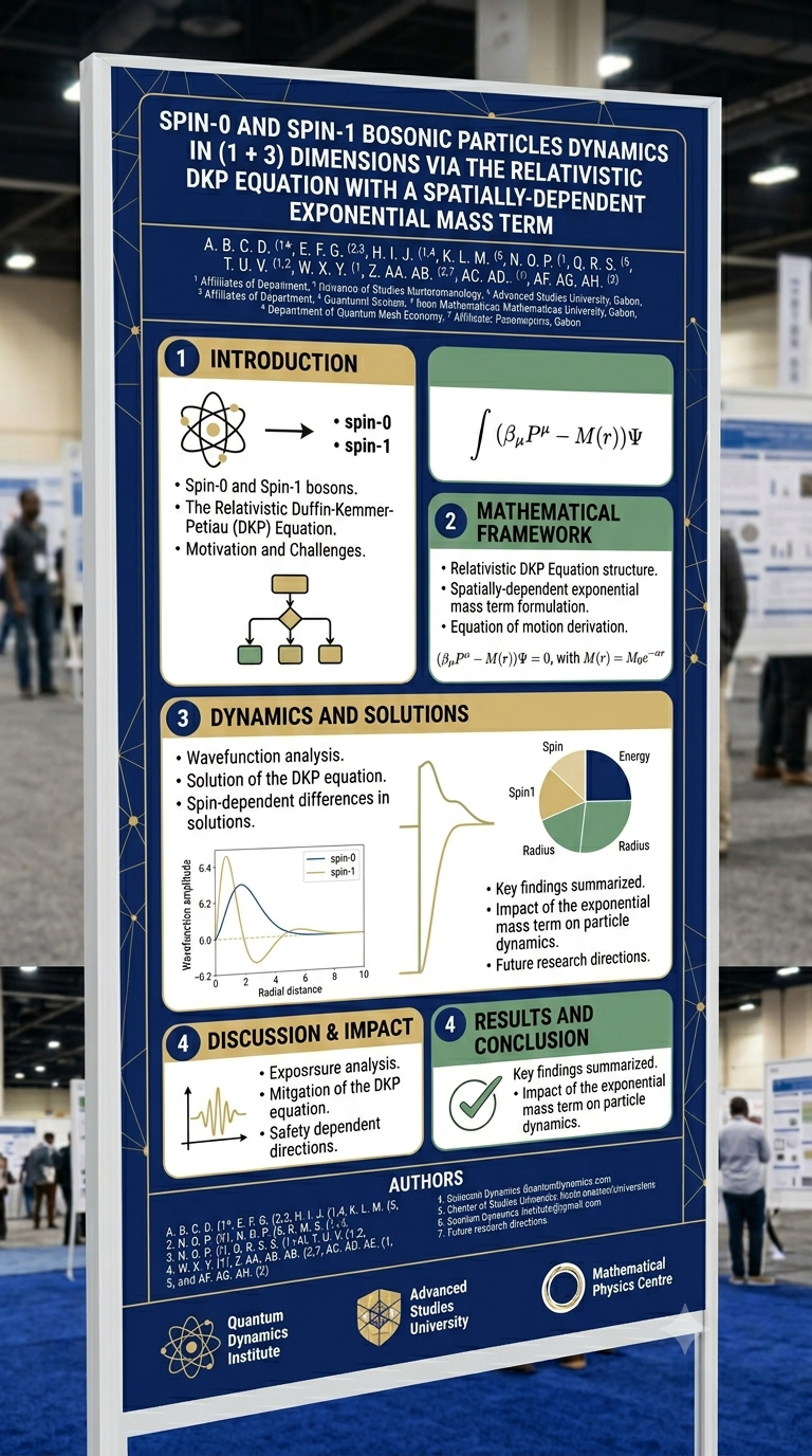 Couverture : Spin-0 and Spin-1 Bosonic Particles Dynamics in (1 + 3) Dimensions via the Relativistic DKP Equation with aSpatially-Dependent Exponential Mass Term